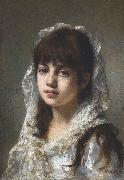 Alexei Harlamov Portrait of ayoung girl wearing a white veil oil on canvas